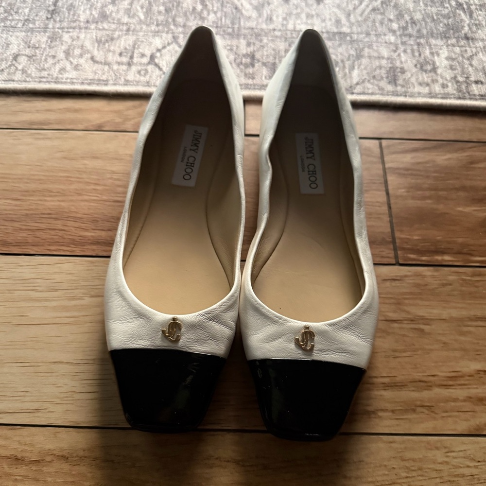 Jimmy Choo Black and White Cap-Toe Flats